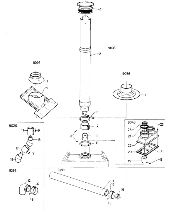 Exploded view Vaillant Boiler Turbo VC 142 E: Vertical roof flue B