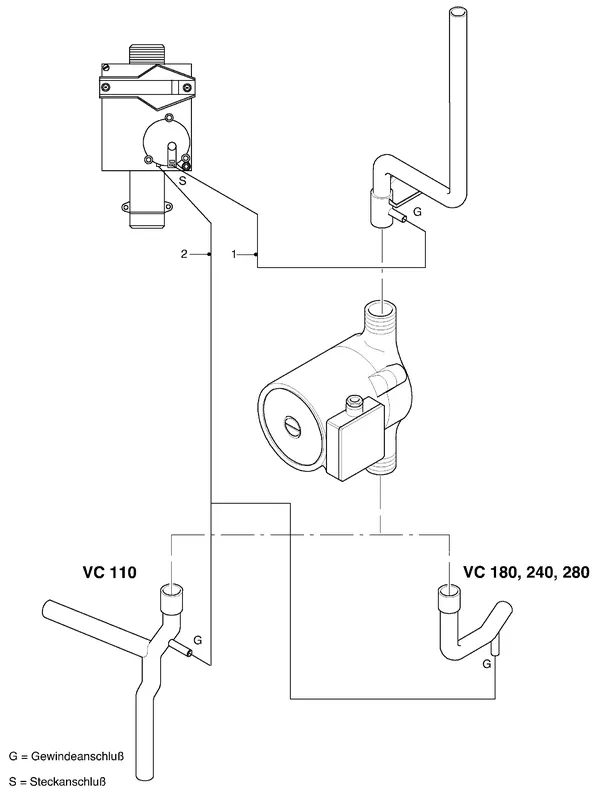 Exploded view Vaillant Boiler Sine VC 221 E: Connection parts B