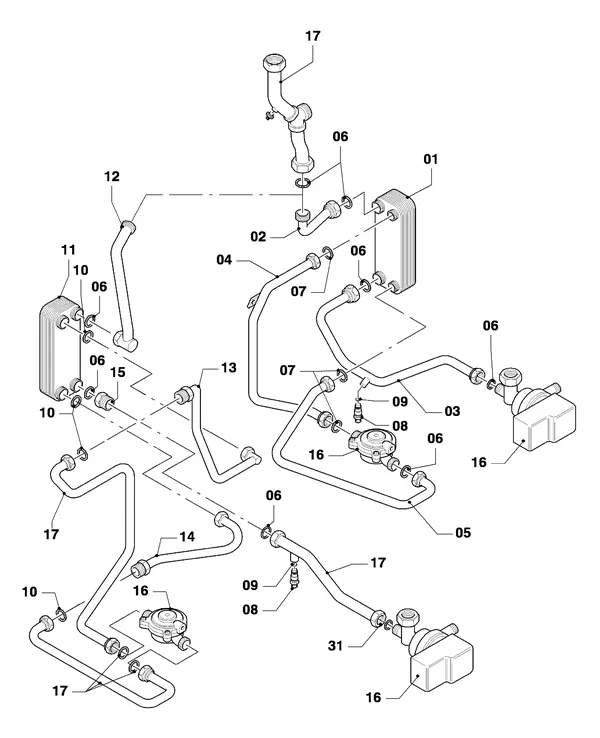 Exploded view Vaillant Combiketel Turbo VCW 182 E: Platenwisselaar