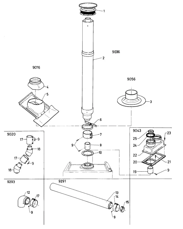 Exploded view Vaillant Combiketel Turbo VCW 182 E: Verticale dakaanvoerb
