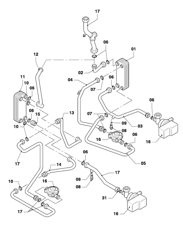 Exploded view Vaillant Combiketel Turbo VCW 242 E: Platenwisselaar