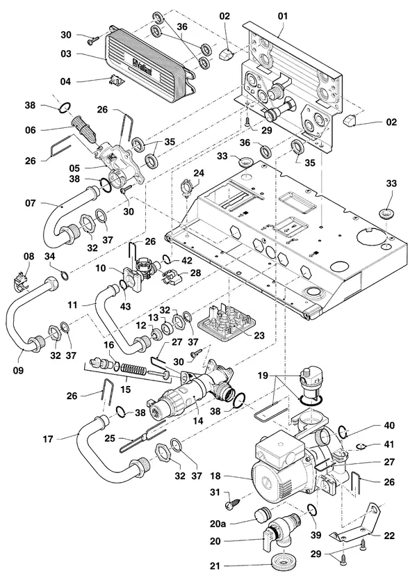 Exploded view Vaillant ecoTEC plus VHR 20-24/5-5 R3: Hydraulische delen hydroblock