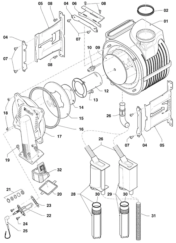Exploded view Vaillant ecoTEC plus VHR 20-24/5-5 R4: Brander warmtewisselaar