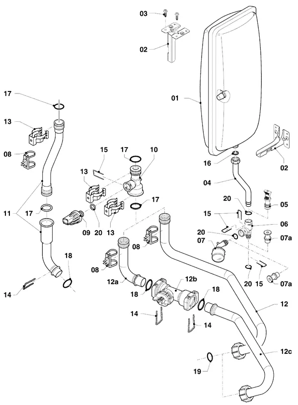 Exploded view Vaillant ecoTEC plus VHR 25-30/5-5 R4: Hydraulische delen