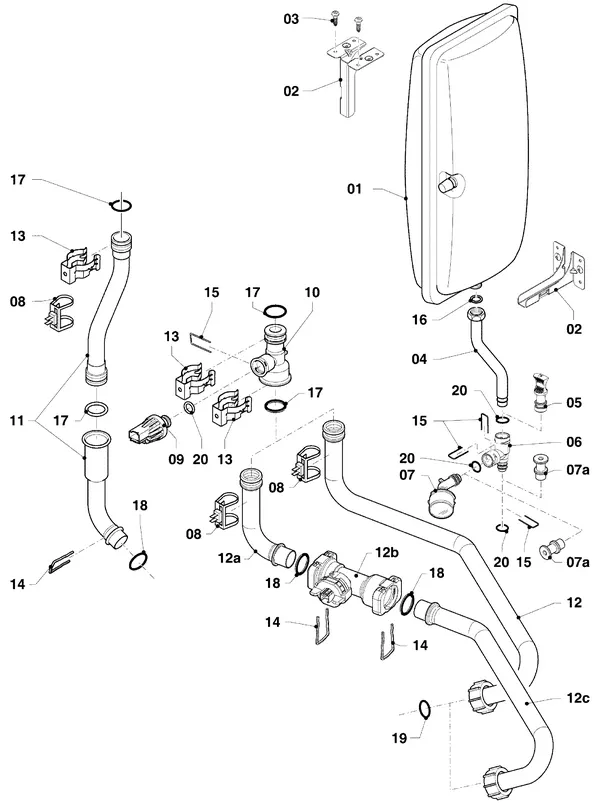 Exploded view Vaillant ecoTEC plus VHR 25/5-5 S R3: Hydraulische delen
