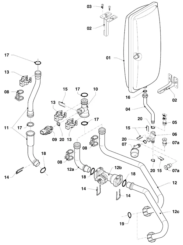 Exploded view Vaillant ecoTEC plus VHR 30-34/5-5 R4: Hydraulische delen