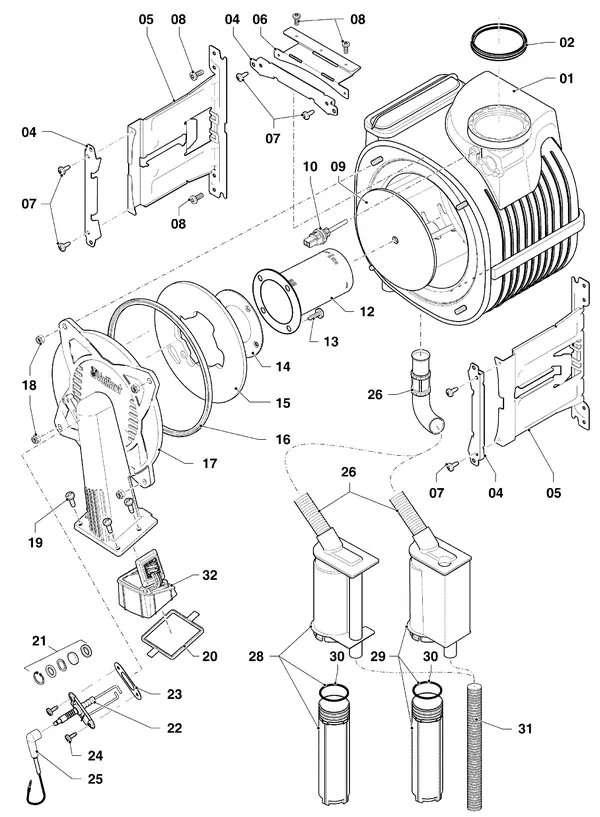 Exploded view Vaillant ecoTEC plus VHR 34/5-5 I R4: Brander warmtewisselaar