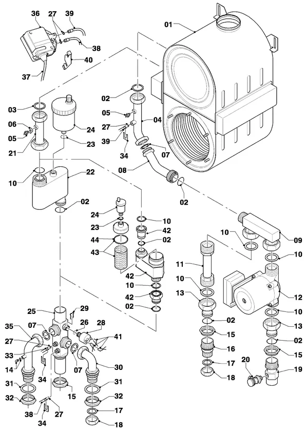 Exploded view Vaillant hrEXCLUSIEF VHR 65 S: Connection parts
