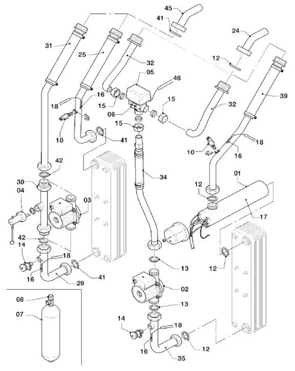 Exploded view Vaillant geoTHERM VWS 101/2: Hydraulic parts