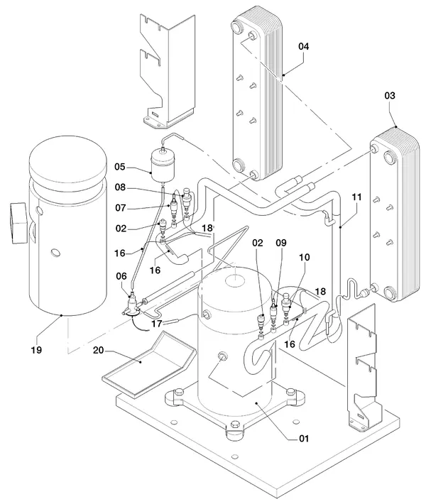 Exploded view Vaillant geoTHERM VWS 101/3: Refrigerant circuit parts