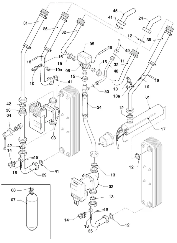 Exploded view Vaillant geoTHERM VWS 101/3: Hydraulic parts