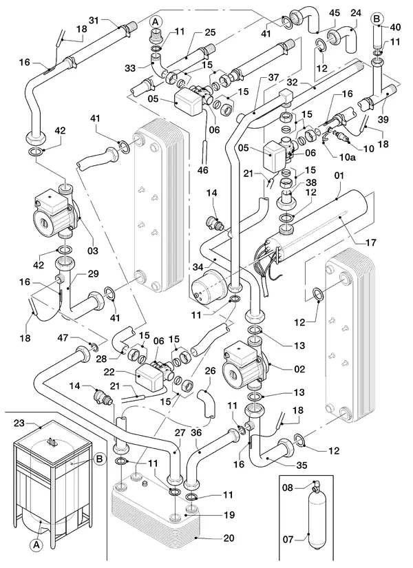 Exploded view Vaillant geoTHERM VWS 103/2: Hydraulic parts