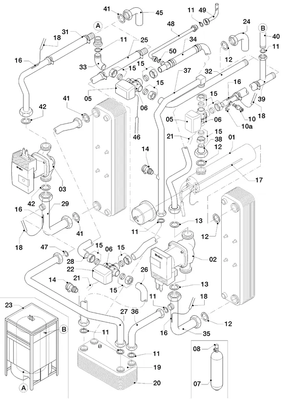 Exploded view Vaillant geoTHERM VWS 103/3: Hydraulic parts