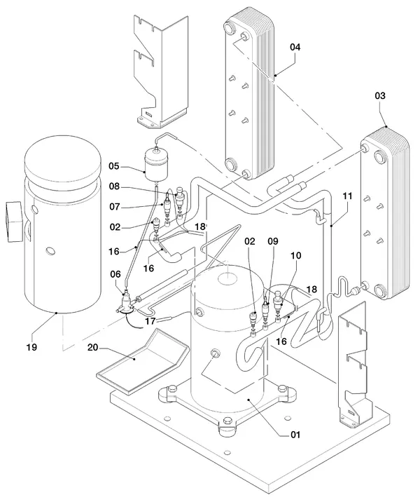 Exploded view Vaillant geoTHERM VWS 104/2: Refrigerant circuit parts