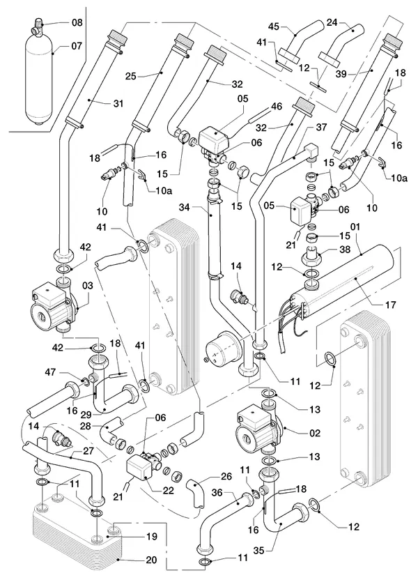 Exploded view Vaillant geoTHERM VWS 104/2: Hydraulic parts