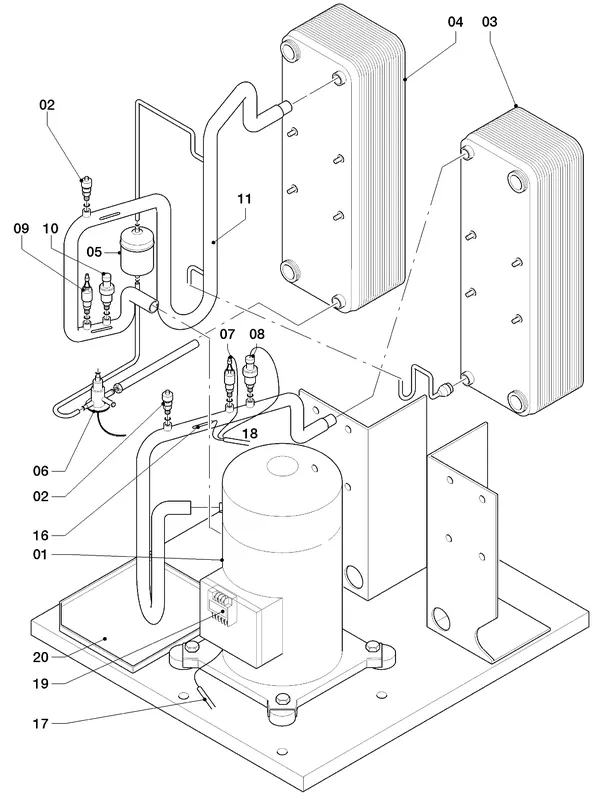 Exploded view Vaillant geoTHERM VWS 220/3: Refrigerant circuit parts