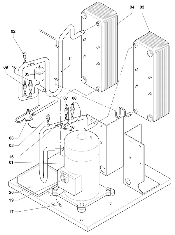 Exploded view Vaillant geoTHERM VWS 300/2: Refrigerant circuit parts