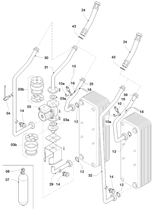 Exploded view Vaillant geoTHERM VWS 300/2: Hydraulic parts
