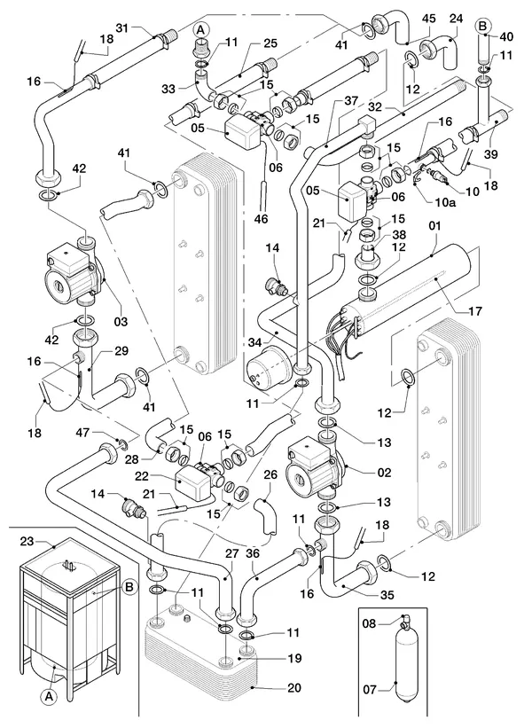 Exploded view Vaillant geoTHERM VWS 62/2: Hydraulic parts