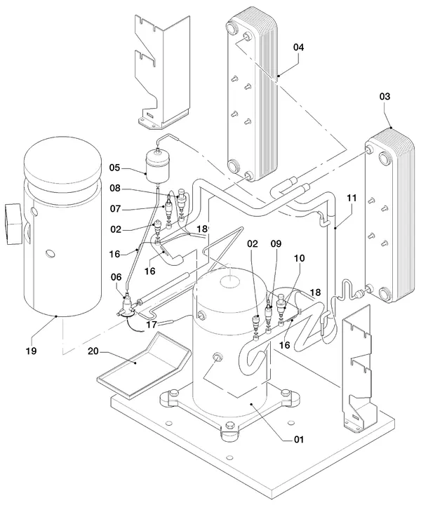 Exploded view Vaillant geoTHERM VWS 64/2: Refrigerant circuit parts