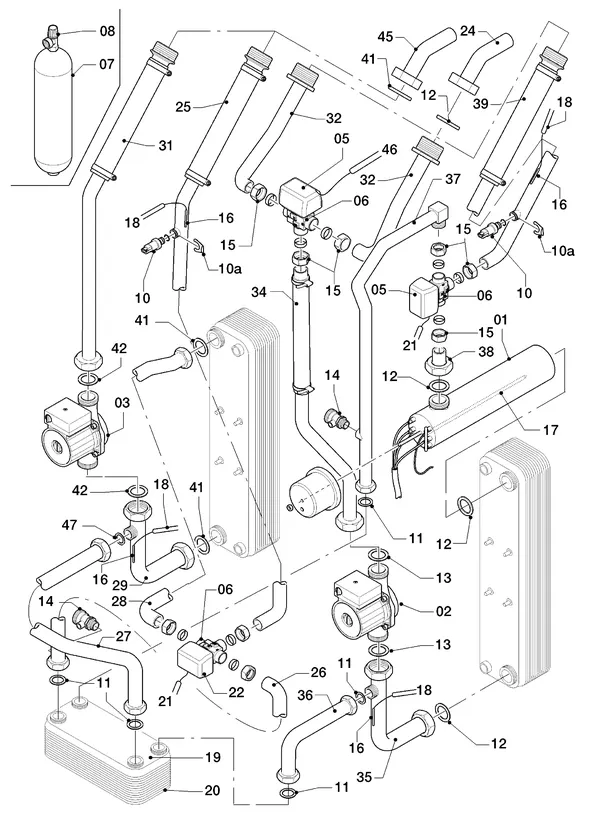 Exploded view Vaillant geoTHERM VWS 64/2: Hydraulic parts