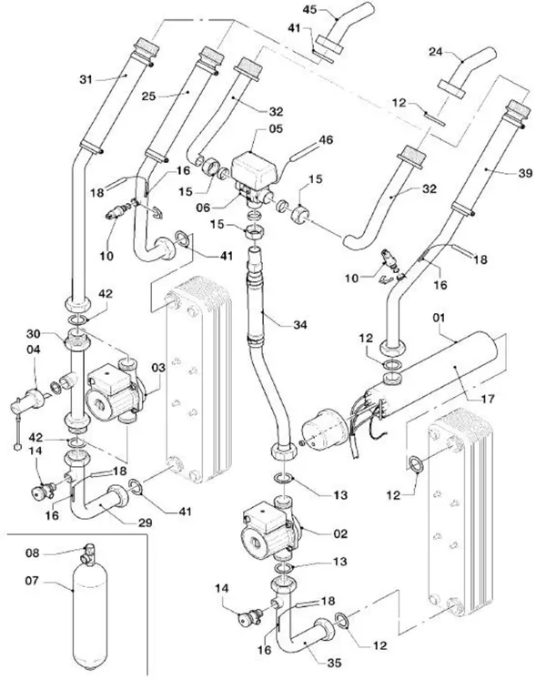 Exploded view Vaillant geoTHERM VWS 81/2: Hydraulic parts