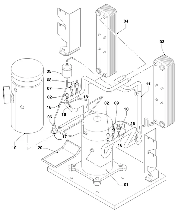 Exploded view Vaillant geoTHERM VWS 83/2: Refrigerant circuit parts