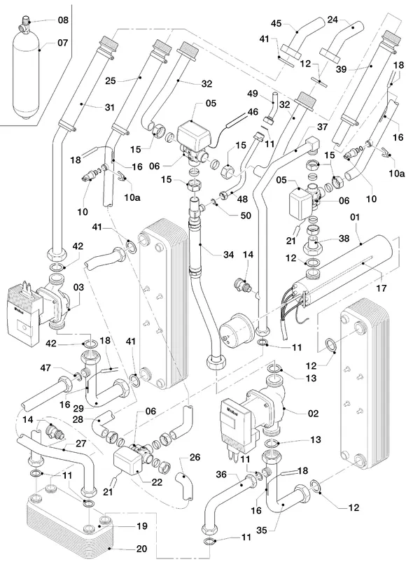 Exploded view Vaillant geoTHERM VWS 84/3: Hydraulic parts